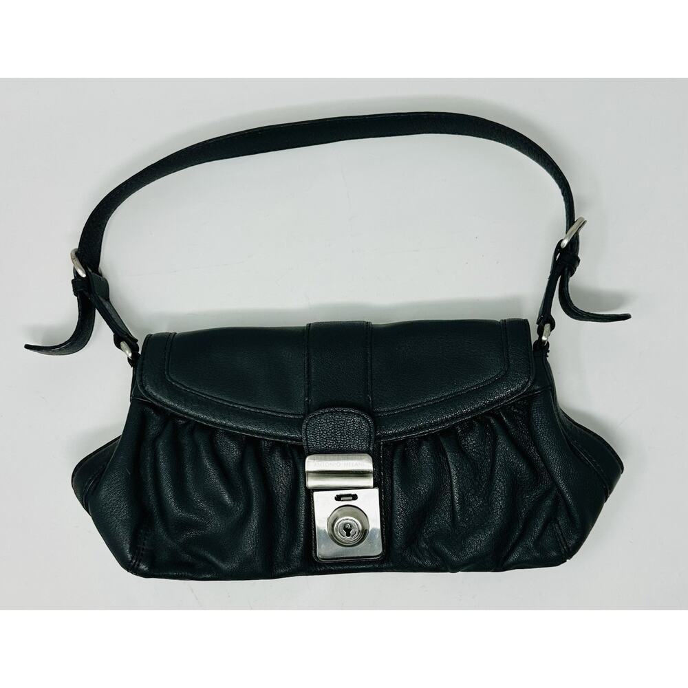 Antonio Melani Black Leather Purse Handbag Adjustable Strap